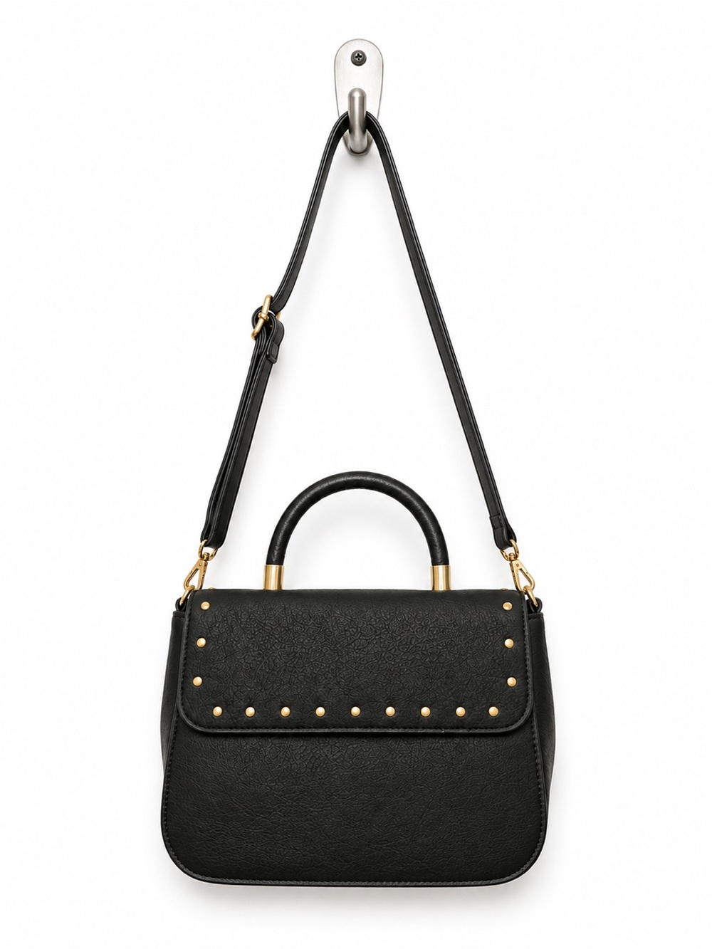 Black/Gray Stud-Accent Top Handle Shoulder Bag
